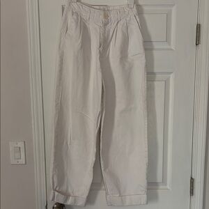 Zara White Denim High-Waisted Pants